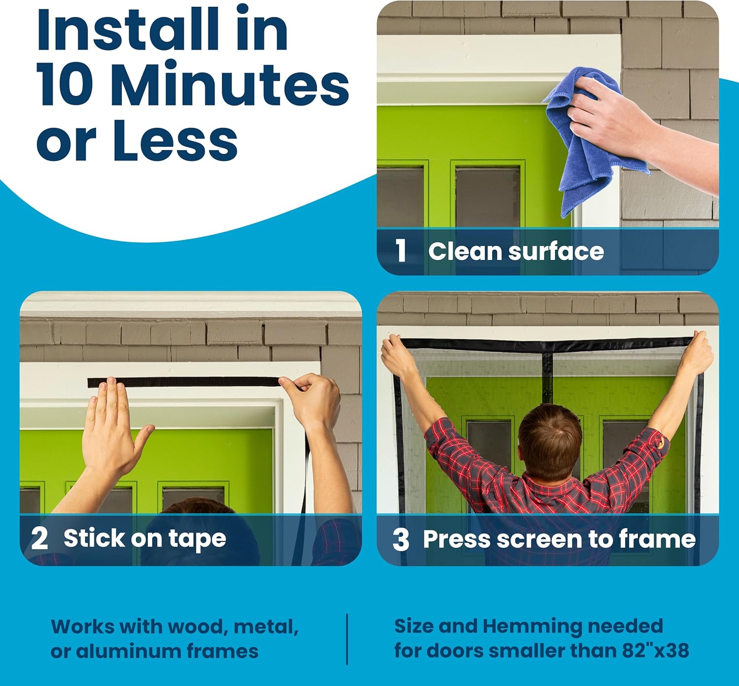 Demonstrates the simple 3-step process to install the product, emphasizing its quick and easy setup.