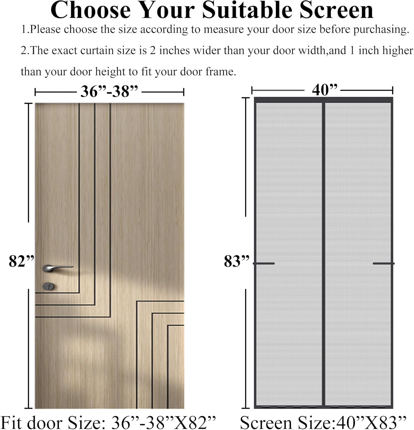 Guides customers in selecting the correct screen size for their door by providing exact measurements and fitting instructions. Instructs customers on how to measure their door and choose the…