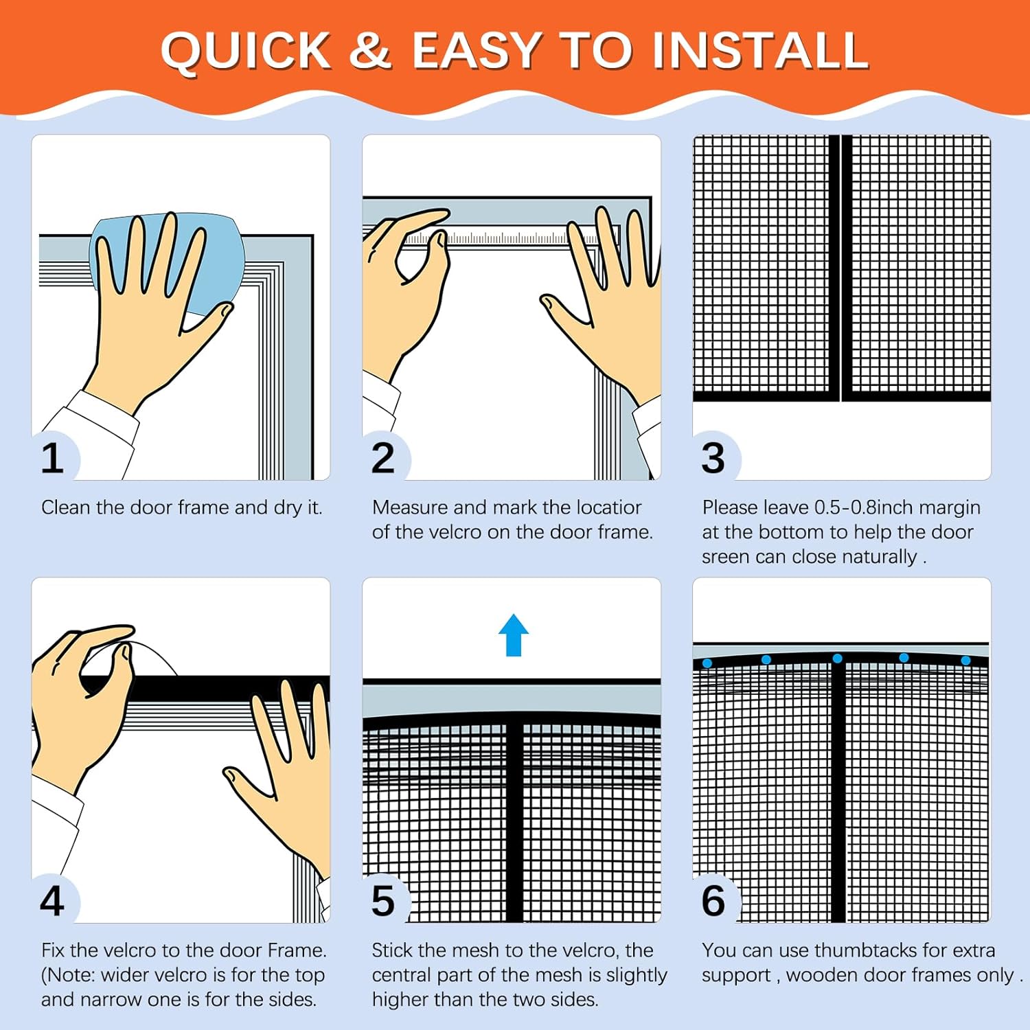 Provides step-by-step instructions for installing a door screen, making the process seem quick and easy for customers.