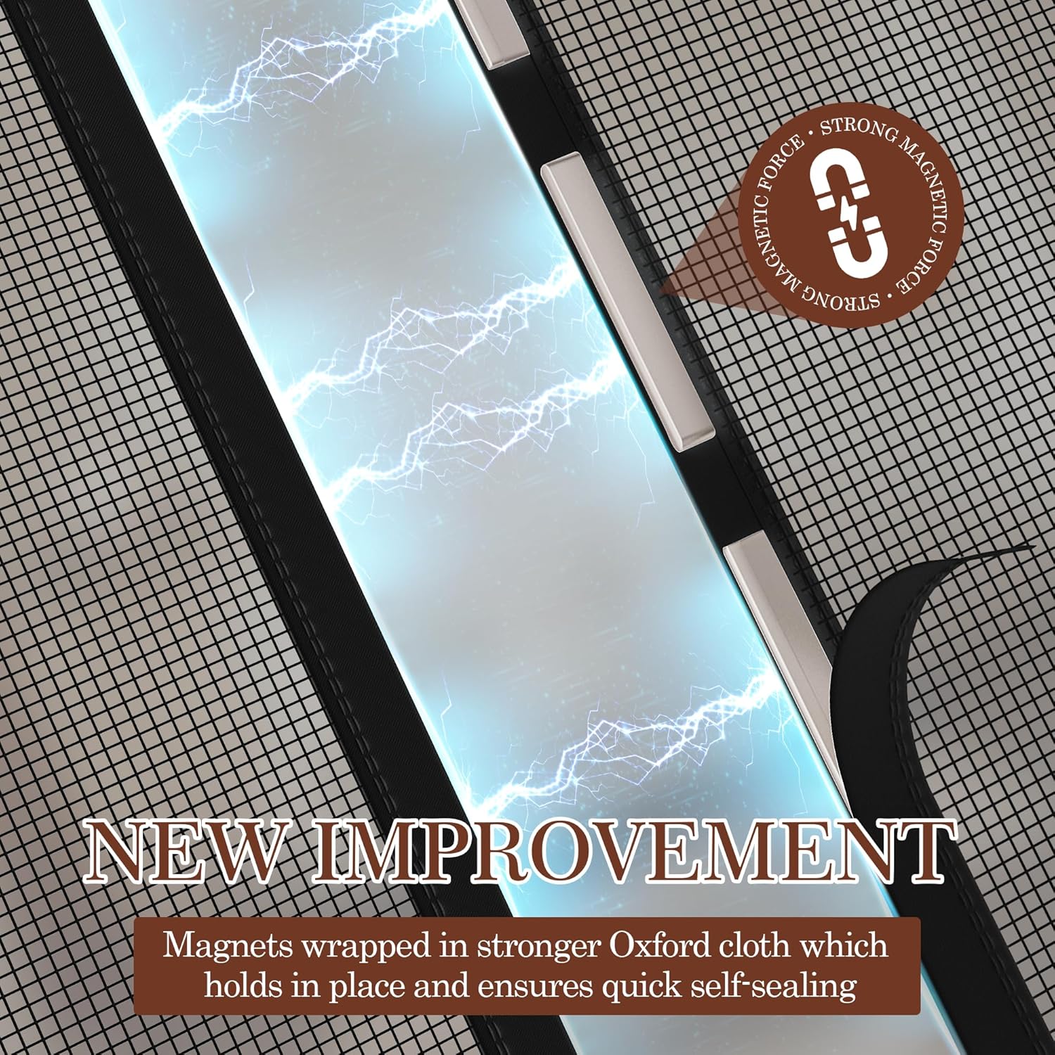 Highlights the improved magnetic closure system using stronger Oxford cloth, emphasizing better hold and quicker self-sealing.
