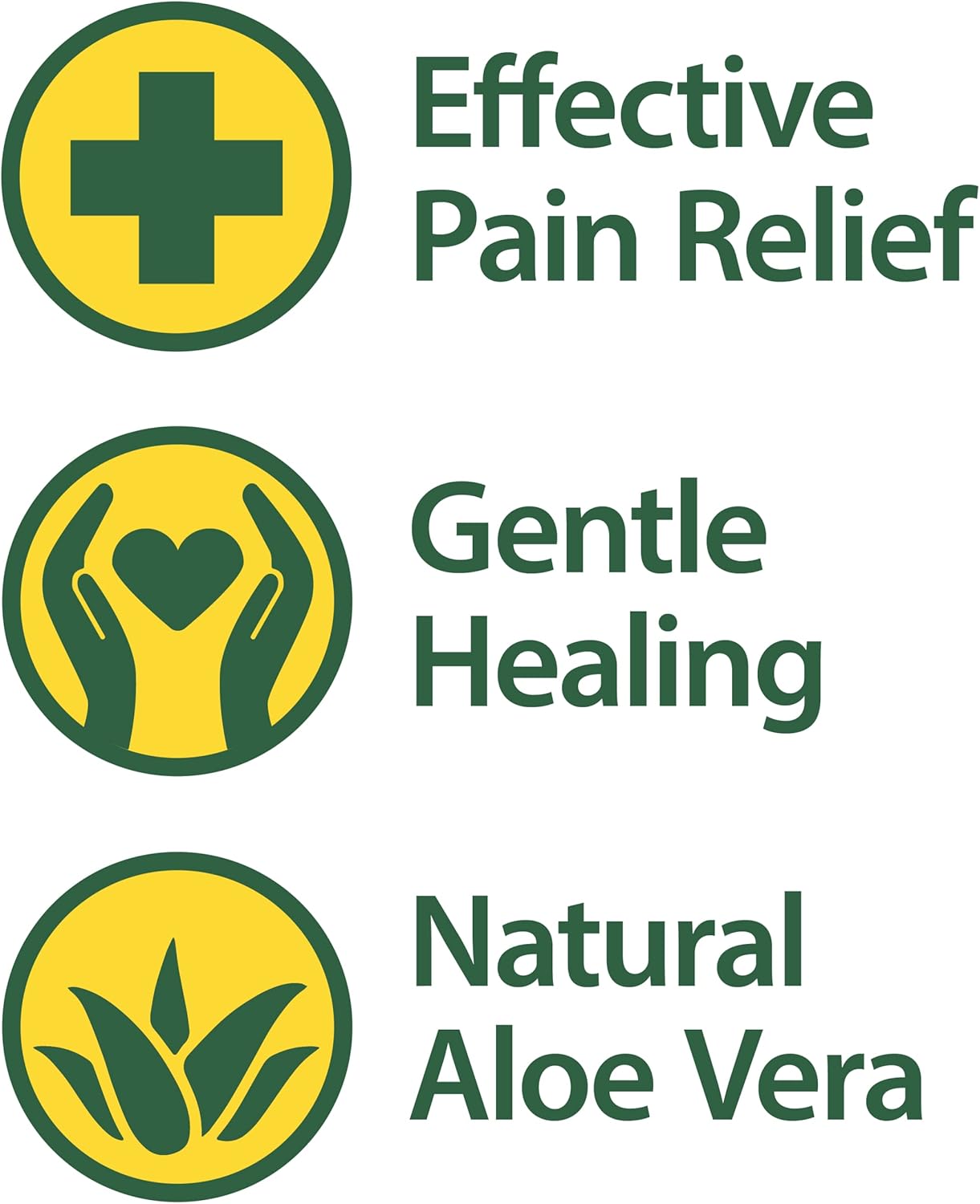 Highlights multiple key benefits of the product to communicate its effectiveness, gentleness, and natural ingredients.