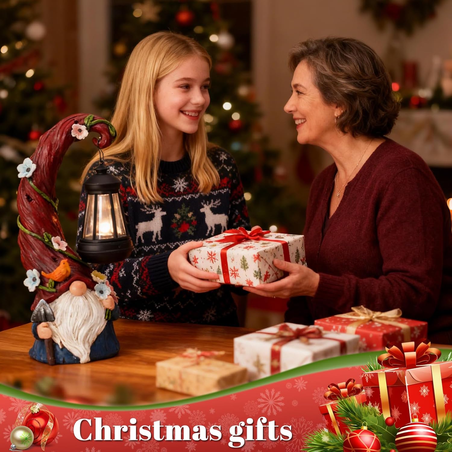 Evokes the warmth and joy of Christmas gift-giving between family members, encouraging shoppers to consider the product for holiday presents.