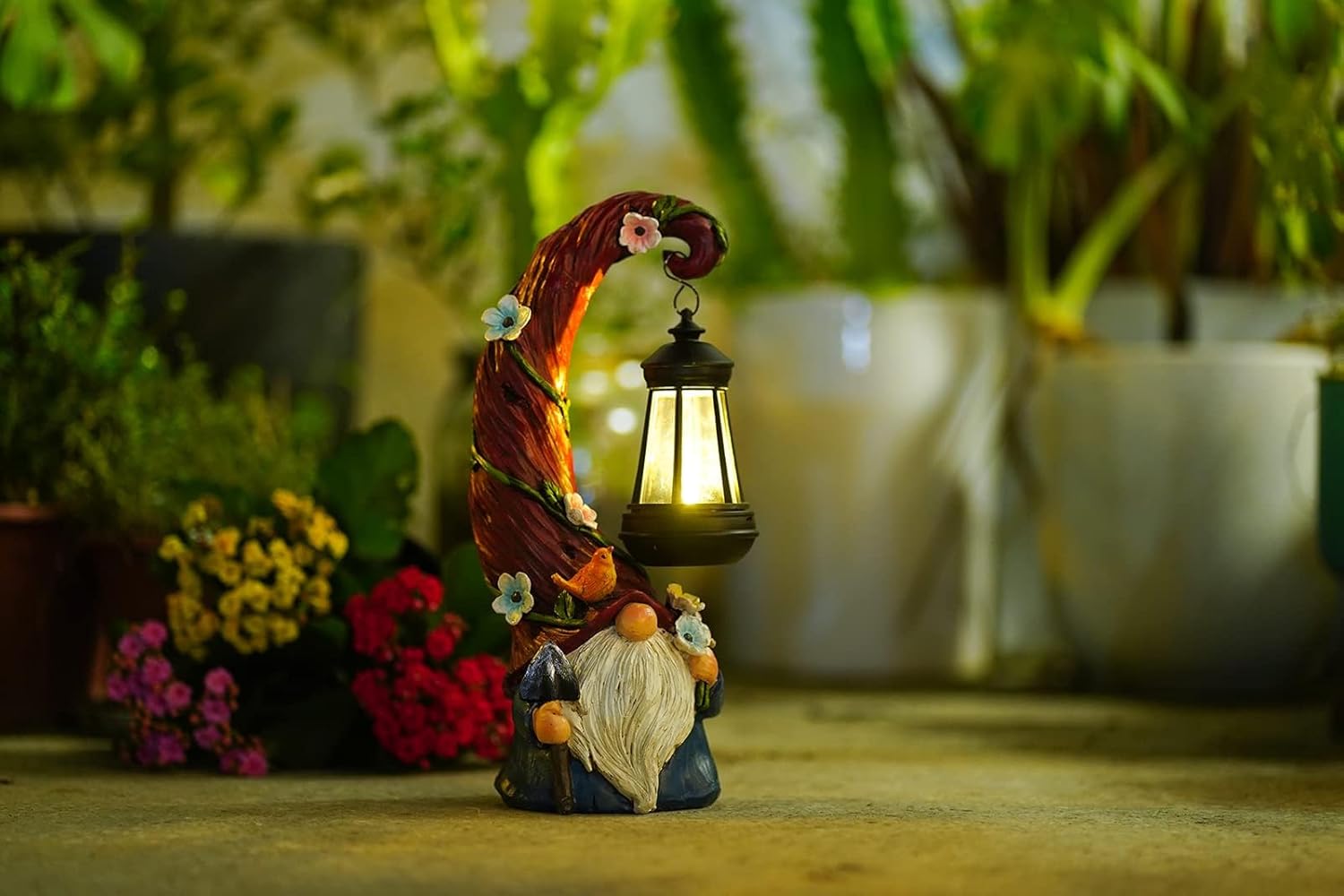Shows the product in a real garden setting to demonstrate how it enhances outdoor ambiance.