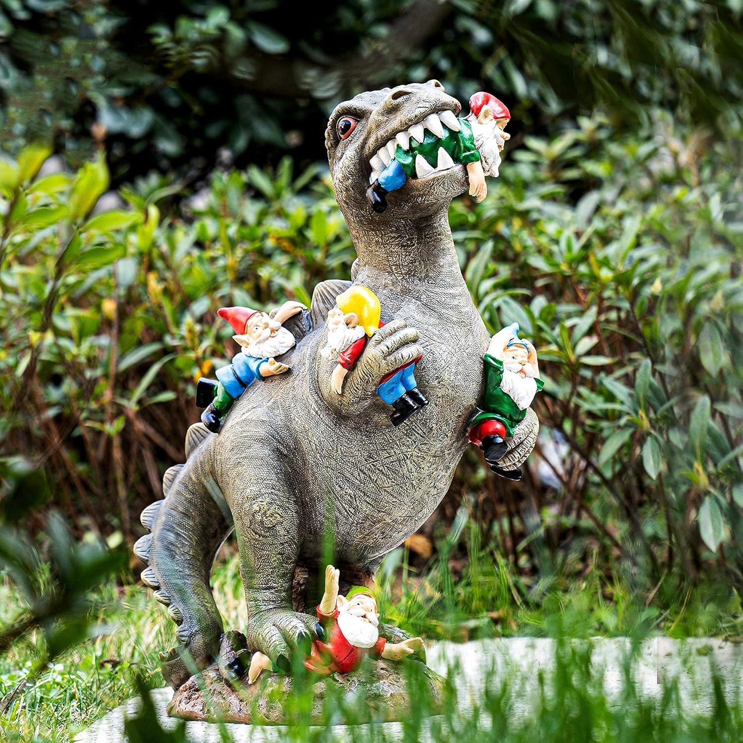 Shows a humorous and unique garden decoration to appeal to customers looking for quirky outdoor accessories.