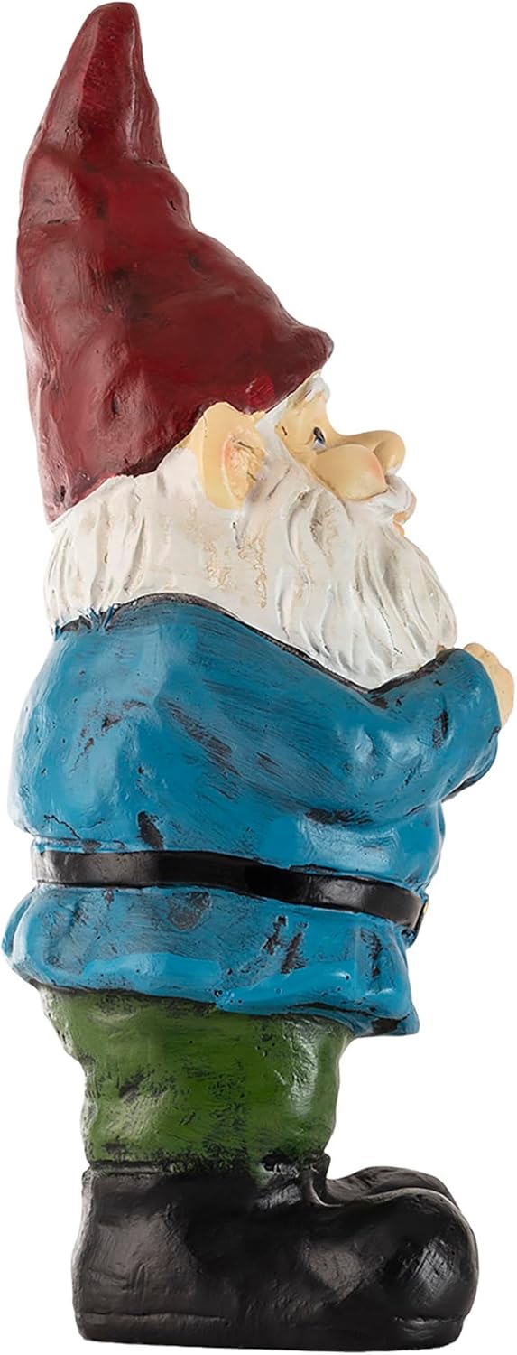 Shows a decorative garden gnome figurine to appeal to customers interested in whimsical outdoor decor.